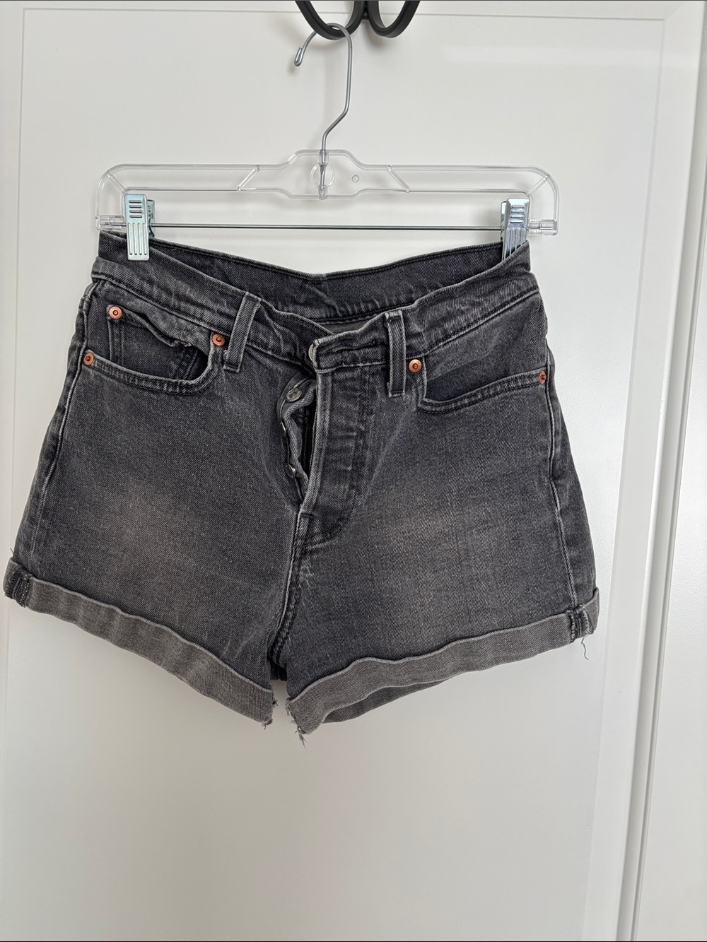 Levi's Black High-Rise Rolled Hem Jean Shorts